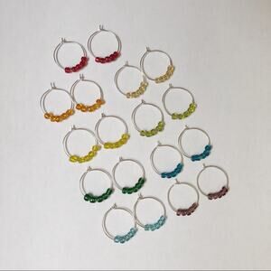 Deluxe bundle 9 pairs handmade silver beaded hoop earrings